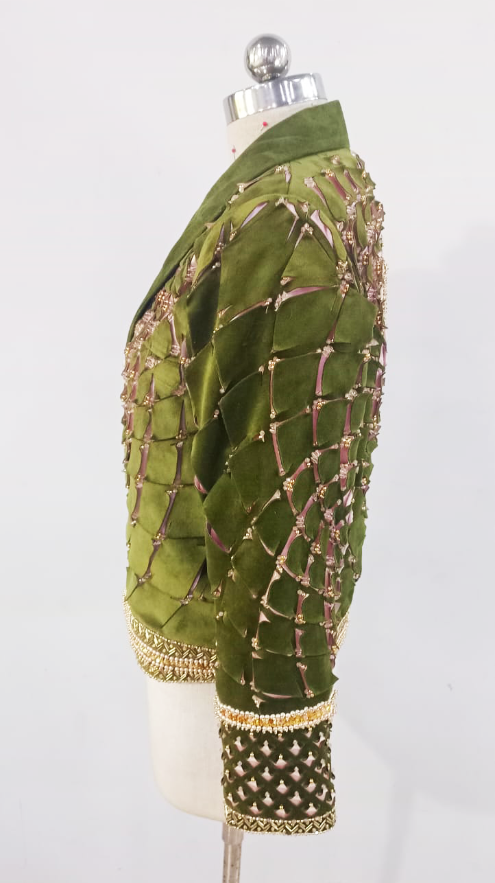 Green Geometric Laser-Cut Jacket