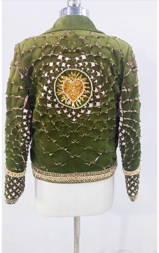 Green Geometric Laser-Cut Jacket